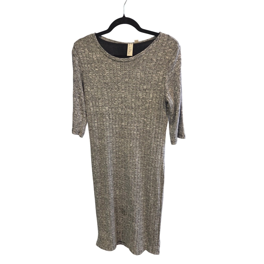 Emma & Michele Grey Ribbed Knit Midi Dress Women's Size L 3/4‎ Sleeve